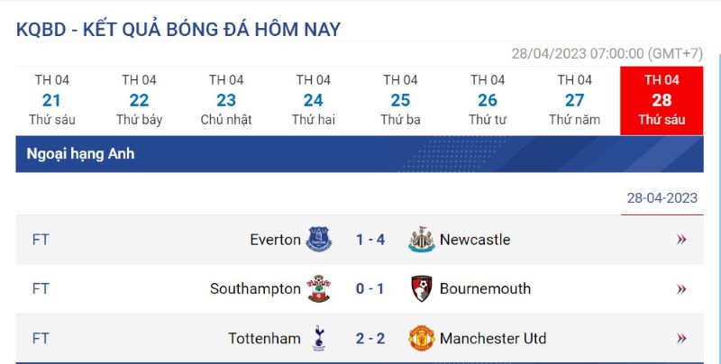 Kqbd hôm nay của 3 trận đấu Ngoại hạng Anh